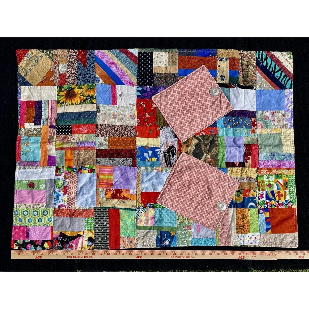 Handmade Patchwork Quilt Baby Toddler Scrappy Boho Multicolor Cotton 24x32